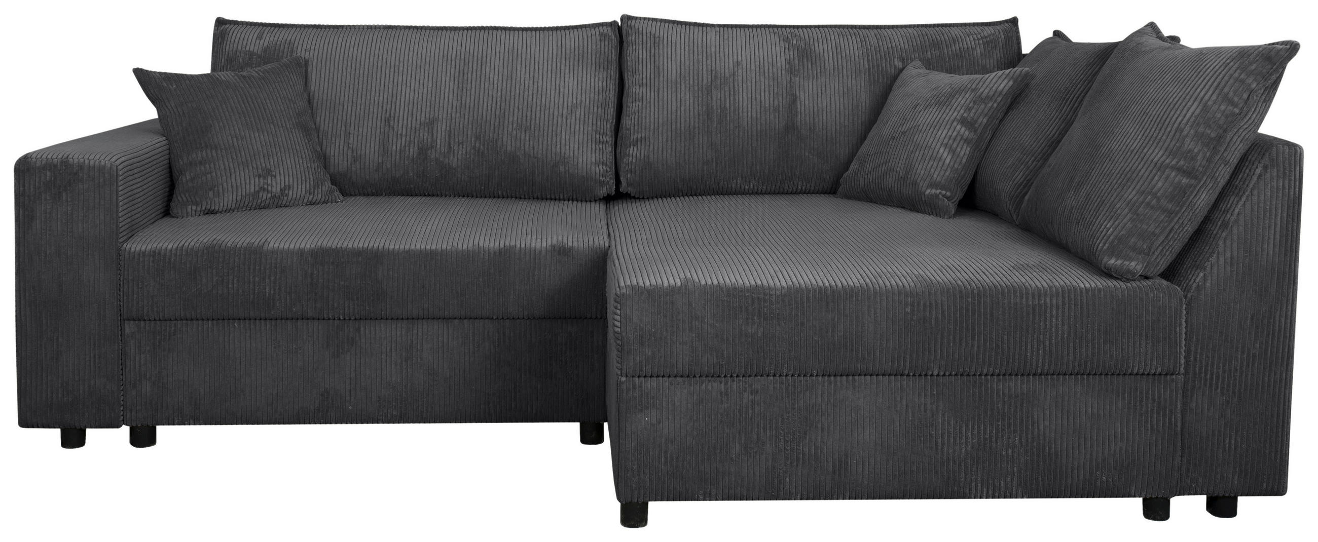 ECKSOFA Graphitfarben Cord Zierkissen, Rückenkissen, Bettkasten, Schlaffunktion, Rücken echt, Liegefläche im Originalstoff  - Schwarz/Graphitfarben, KONVENTIONELL, Kunststoff/Textil (245/153cm) - Carryhome