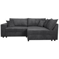 ECKSOFA Graphitfarben Cord Zierkissen, Rückenkissen, Bettkasten, Schlaffunktion, Rücken echt, Liegefläche im Originalstoff  - Schwarz/Graphitfarben, KONVENTIONELL, Kunststoff/Textil (245/153cm) - Carryhome