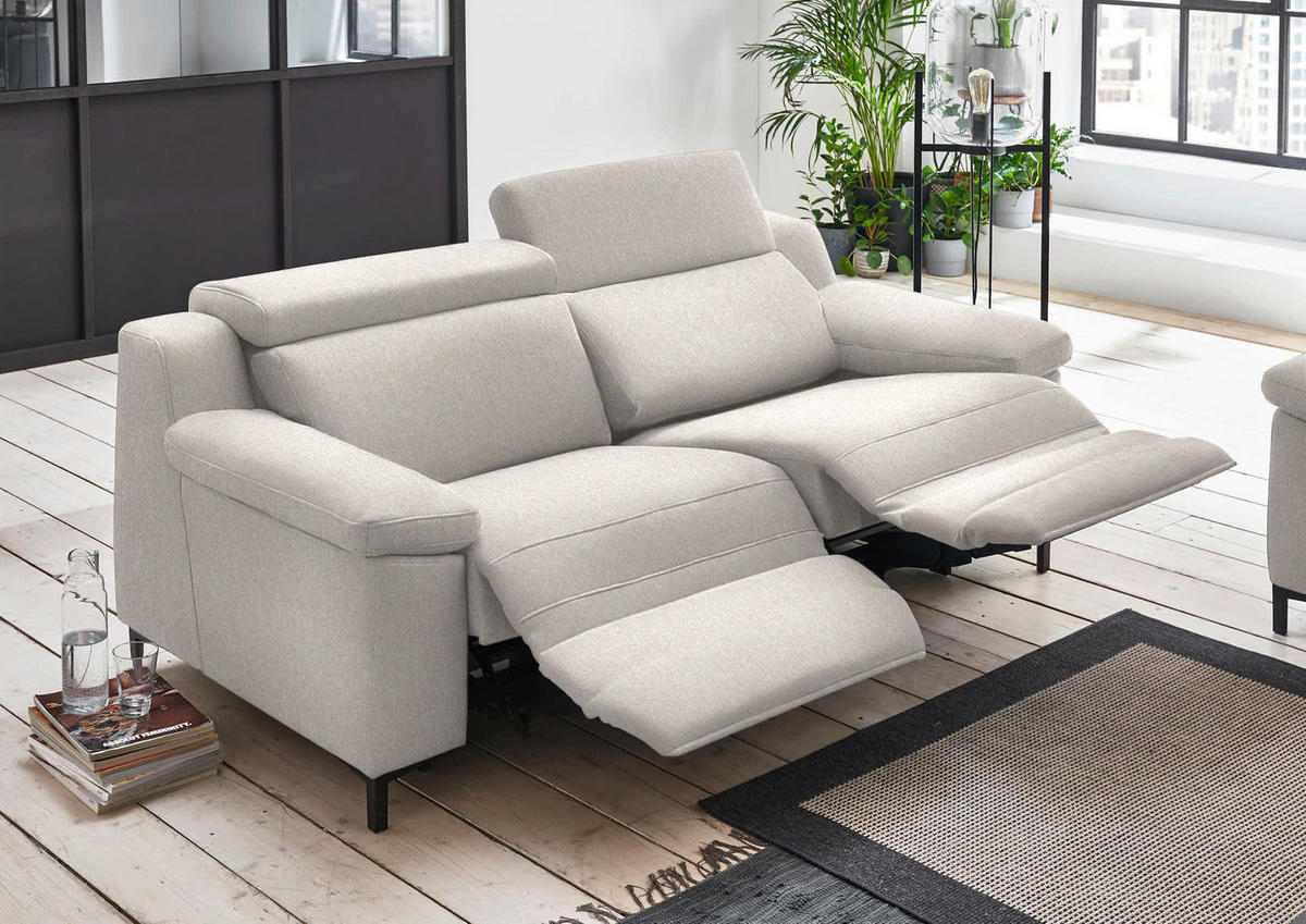 2,5-SITZER in Chenille Ecru  - Ecru/Schwarz, Design, Textil/Metall (188/84-104/104cm) - Valdera