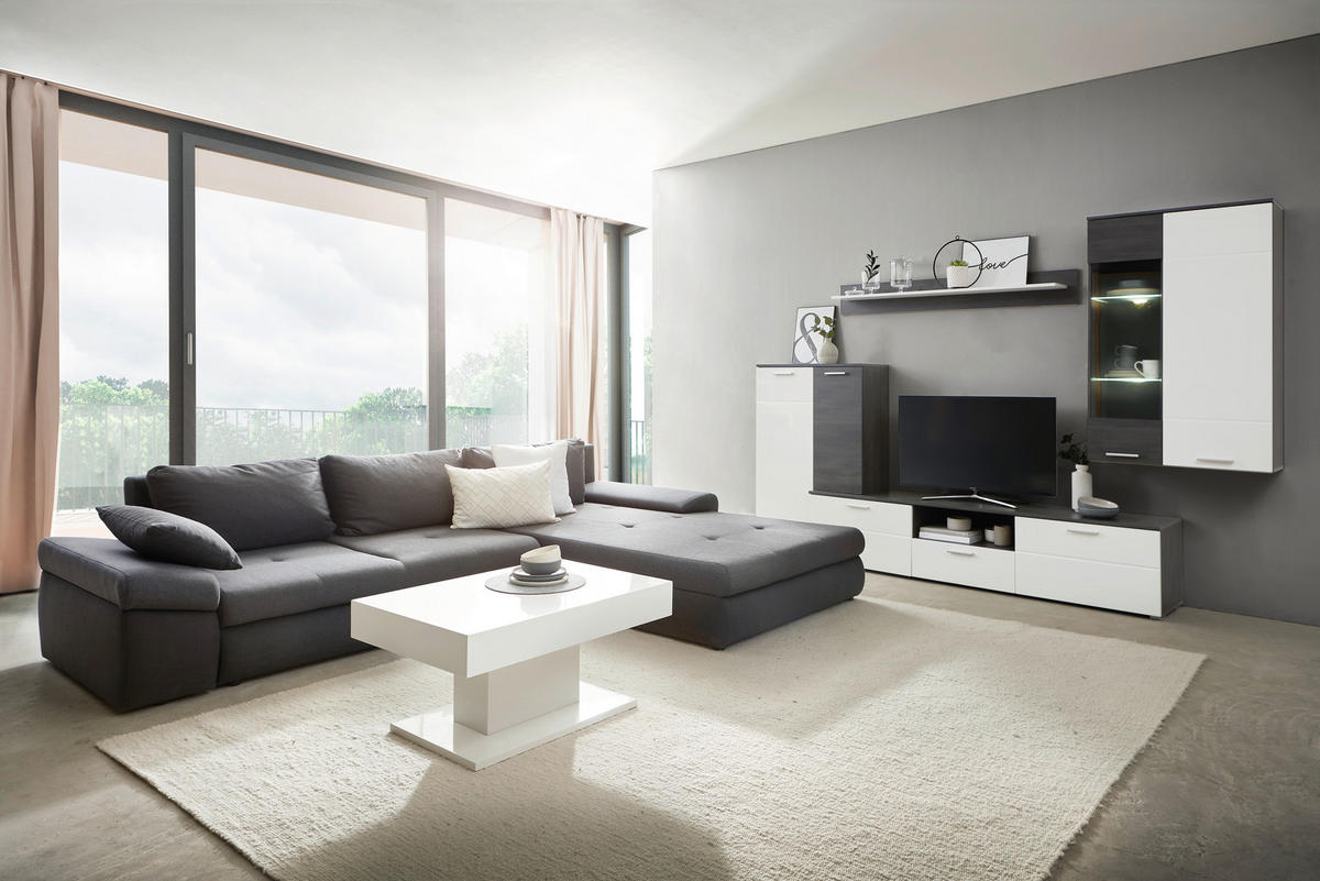HYLLKOMBINATION  i svart, vit högglans  305/210/40 cm  - silver/vit högglans, Design, trämaterial/glas (305/210/40cm) - Ti'me