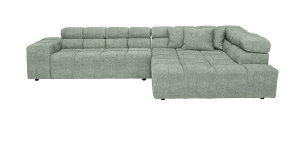 ECKSOFA in Velours Mintgrün  - Schwarz/Grau, Design, Kunststoff/Textil (317/213cm) - Hom`in