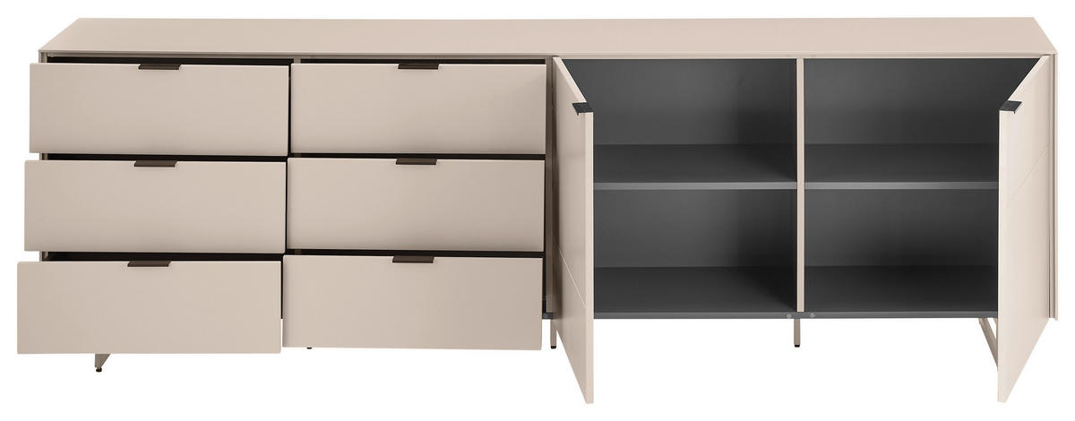 TV-ELEMENT Schwarz, Kaschmir  220/70/38 cm  - Kaschmir/Schwarz, MODERN, Holzwerkstoff/Metall (220/70/38cm) - Carryhome