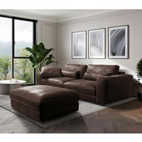 3-SITZER-SOFA, inkl. Hocker Echtleder Dunkelbraun  - Dunkelbraun/Beige, Design, Leder/Kunststoff (300/85/123cm) - Livetastic