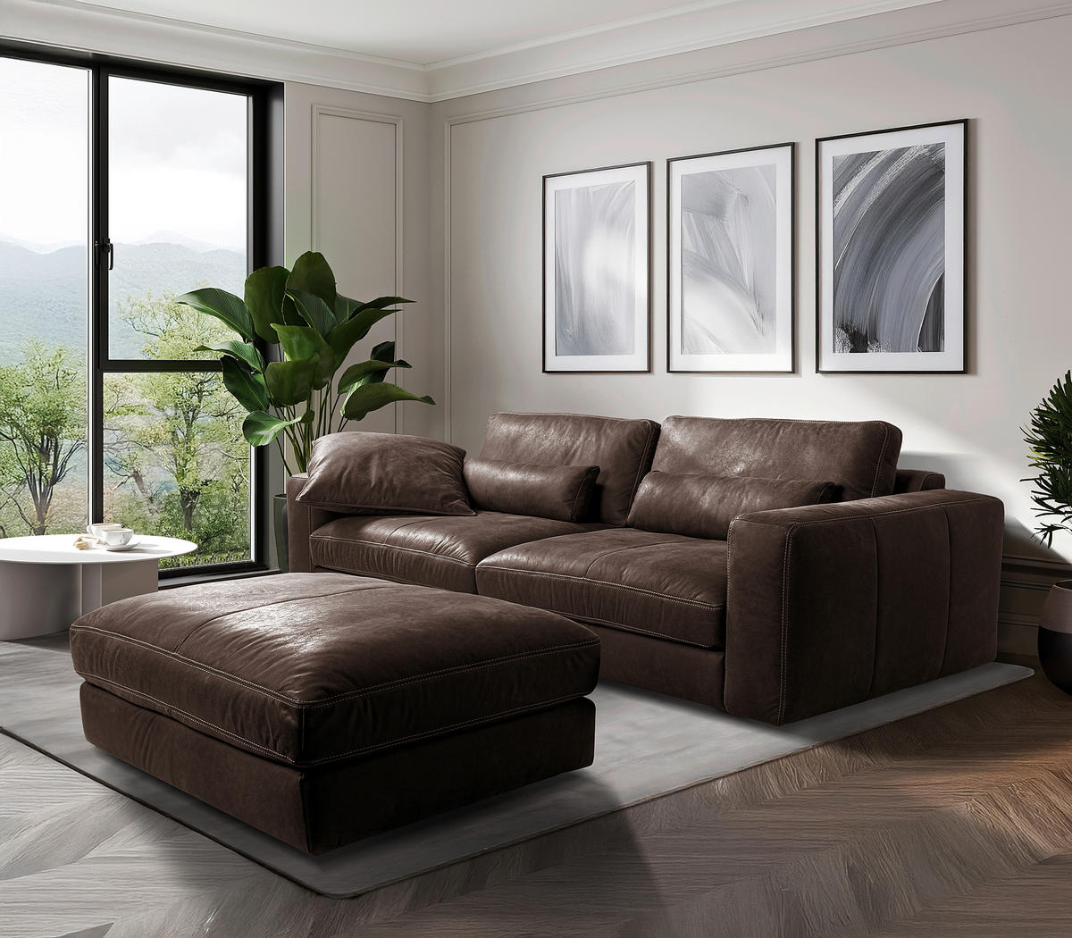 HOCKER in Leder Dunkelbraun  - Dunkelbraun/Beige, Design, Leder/Kunststoff (123/45/93cm) - Livetastic