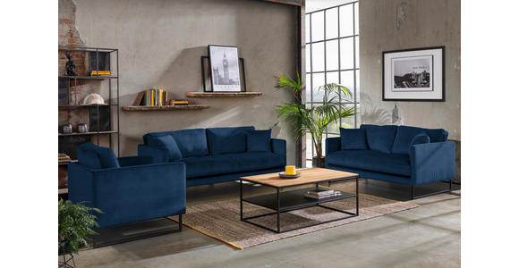 2,5-SITZER in Samt Dunkelblau - Schwarz/Dunkelblau, Design, Textil/Metall (180/78/84cm) - Carryhome