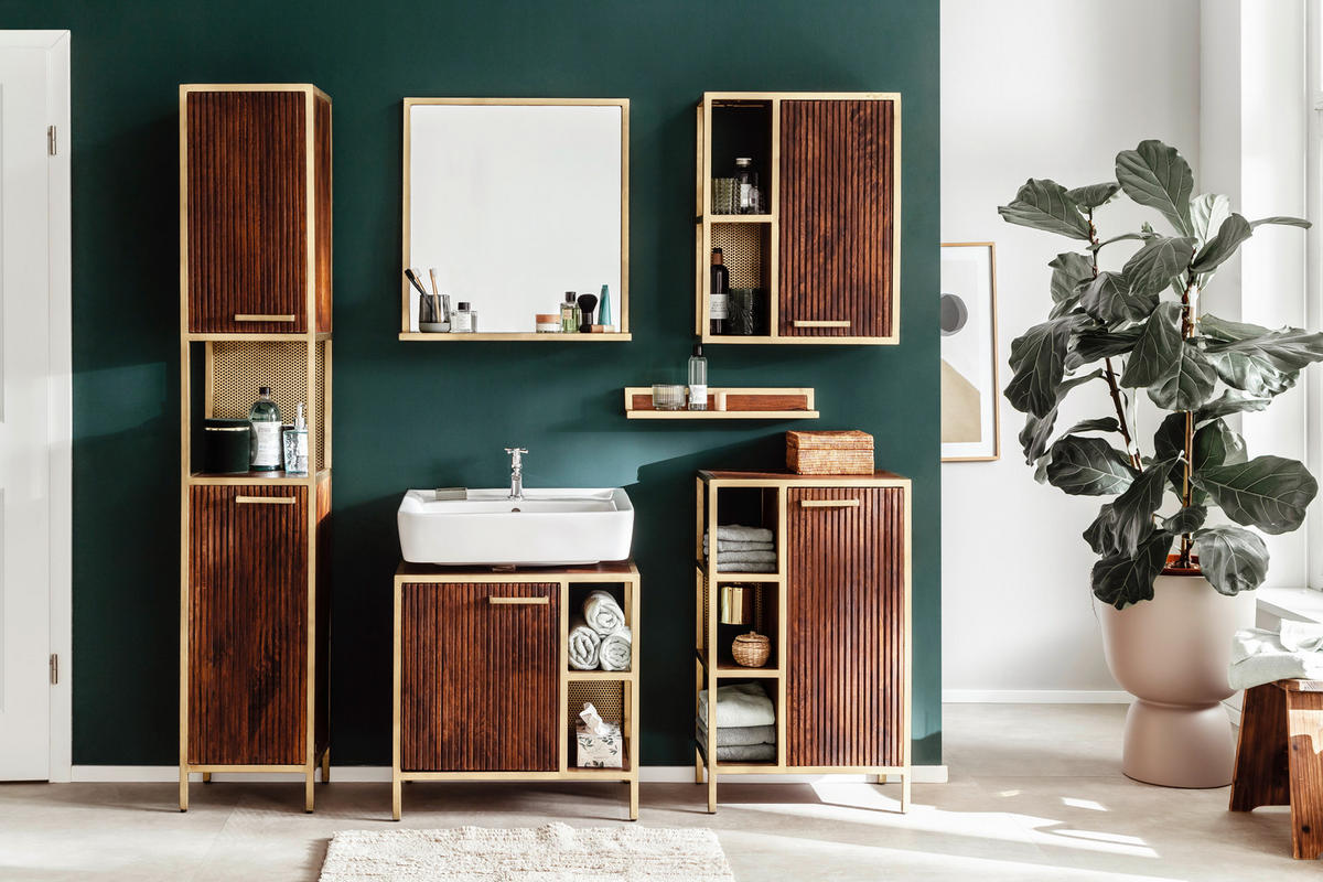 HOCHSCHRANK 35/190/40 cm  - Dunkelbraun/Goldfarben, MODERN, Holz/Metall (35/190/40cm) - Livetastic