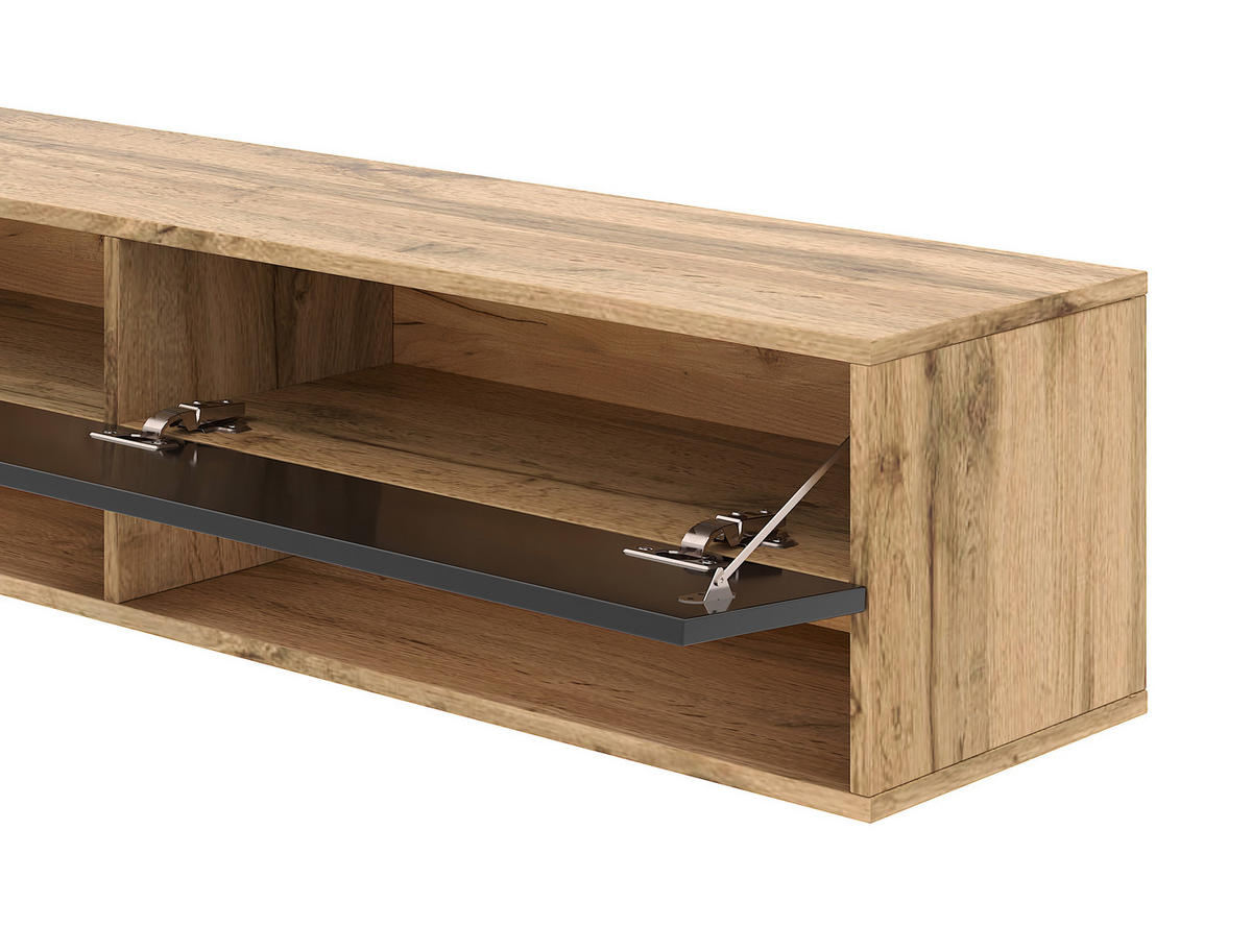 LOWBOARD DERBY  in 140/31,5/32,5 cm  - Schwarz Hochglanz/Eiche Wotan, Design, Holzwerkstoff (140/31,5/32,5cm) - Livetastic