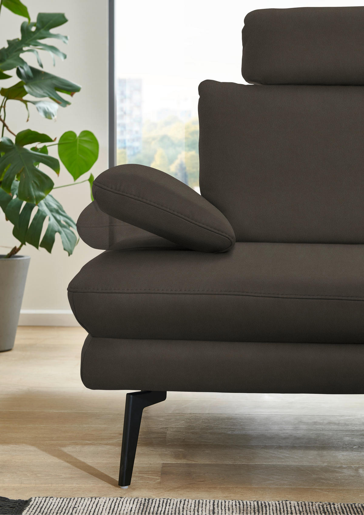ECKSOFA in Echtleder Graubraun  - Graubraun/Schwarz, Design, Leder/Metall (310/180cm) - Dieter Knoll
