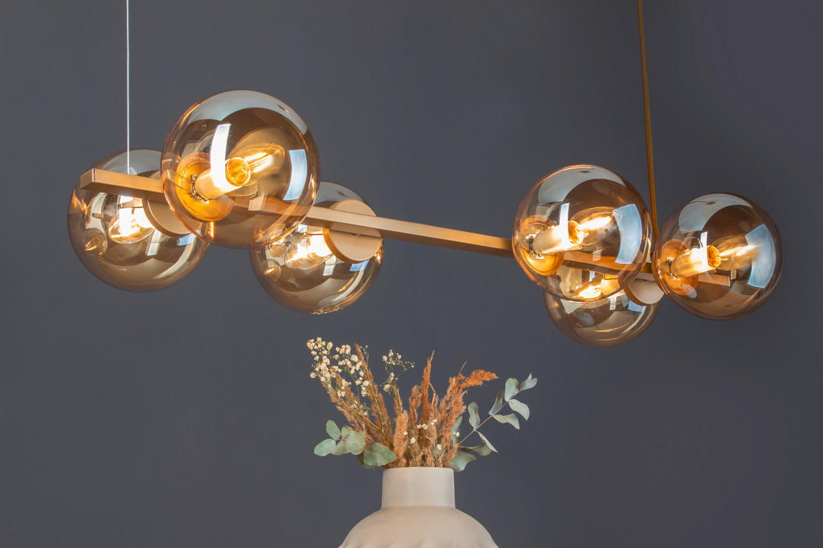HÄNGELEUCHTE 31,7/80/120 cm   - Goldfarben/Bernsteinfarben, Design, Glas/Metall (31,7/80/120cm)