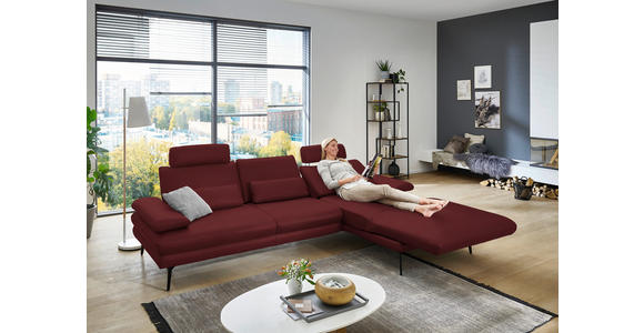 ECKSOFA in Echtleder Rot 310/180 cm - Rot/Schwarz, Design, Leder/Metall (310/180cm) - Dieter Knoll