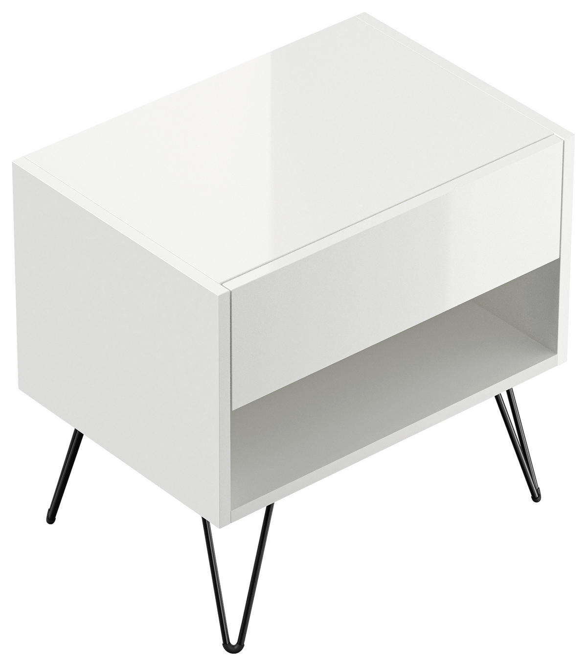 NACHTTISCH 51,2/50/35,6 cm  in Weiß Hochglanz  - Weiß Hochglanz/Schwarz, Basics, Holzwerkstoff/Metall (51,2/50/35,6cm) - MID.YOU