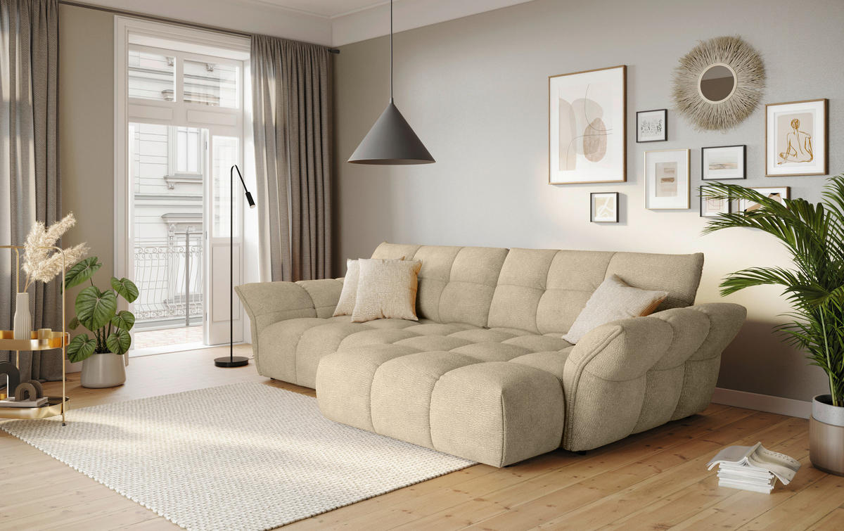 SAROKKANAPÉ textil bézs  - bézs/fekete, Design, műanyag/textil (312/177cm) - Welnova