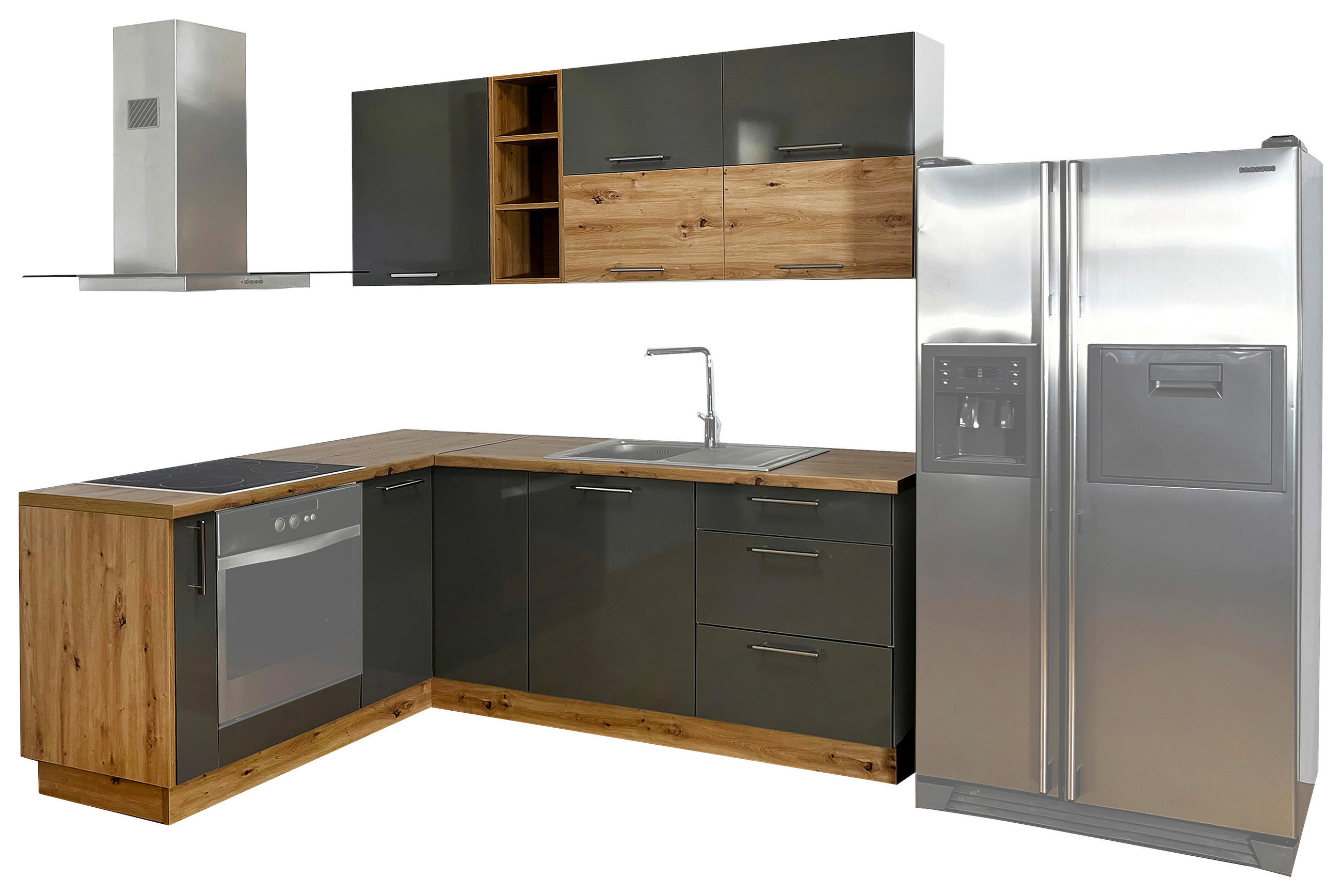 KÜCHENLEERBLOCK  172/217 cm  in Eiche Artisan, Anthrazit Hochglanz  - Anthrazit Hochglanz/Alufarben, Basics, Holzwerkstoff/Metall (172/217cm)