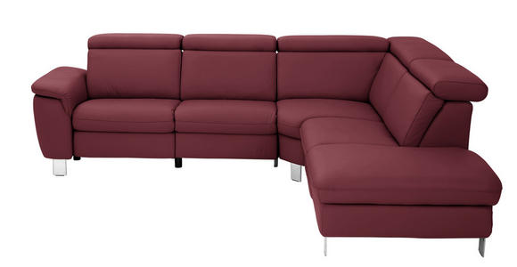 ECKSOFA in Echtleder Weinrot  - Weinrot/Alufarben, Design, Leder/Metall (271/242cm) - Cantus