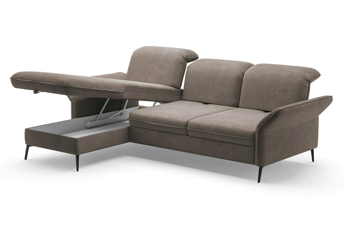 ECKSOFA in Flachgewebe Schlammfarben  198/264 cm  - Schlammfarben/Schwarz, KONVENTIONELL, Textil/Metall (198/264cm) - Sit & More