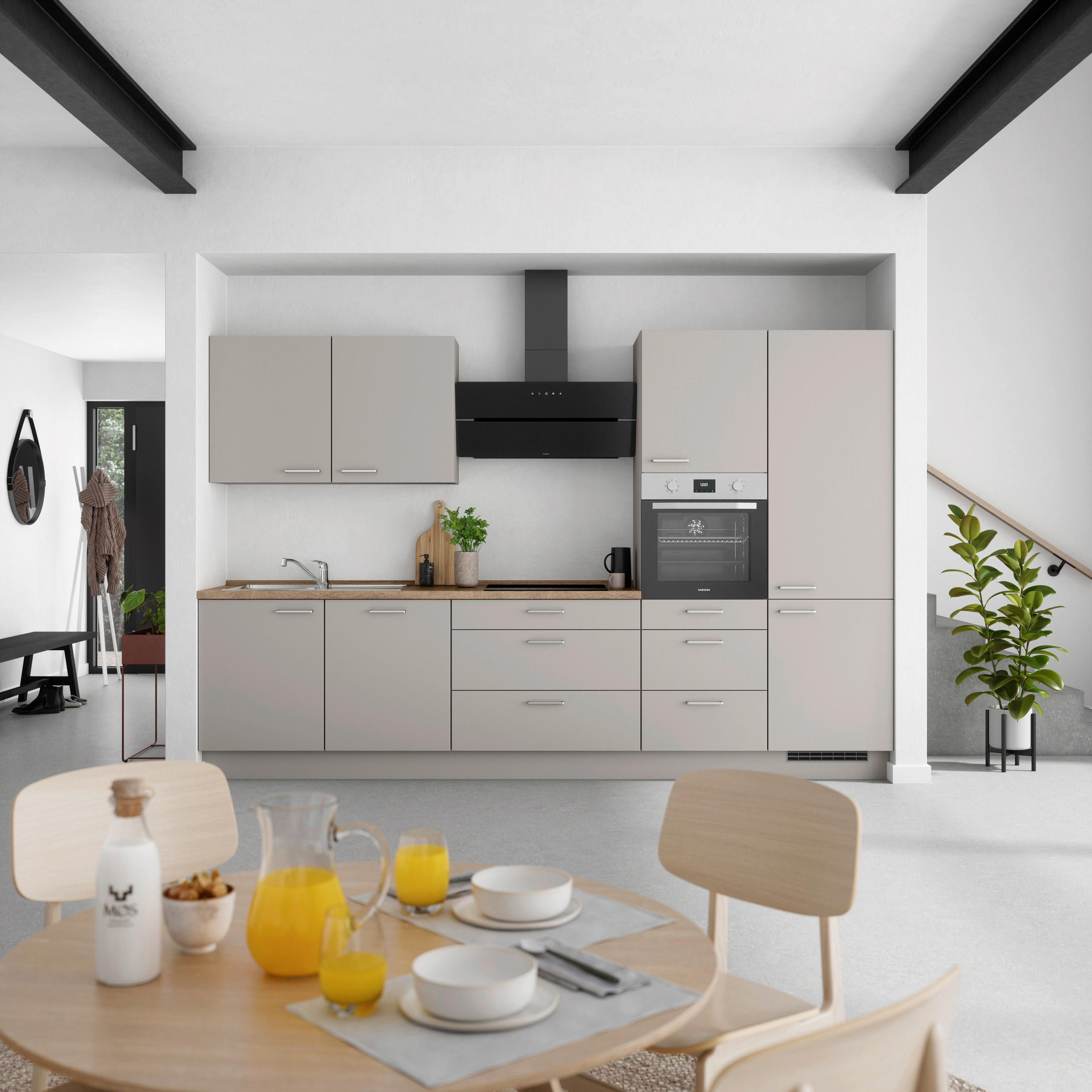 KÜCHENBLOCK 330 cm   in Grau, Eiche dunkel  - Eiche dunkel/Edelstahlfarben, MODERN, Holzwerkstoff/Metall (330cm) - Nobilia