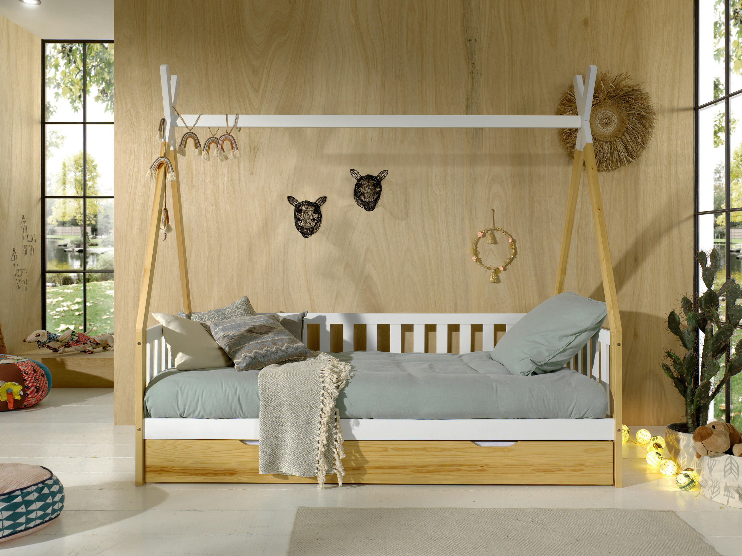 HAUSBETT Rollrost, Bettschublade 90/200 cm  in Weiß, Kieferfarben  - Weiß/Kieferfarben, MODERN, Holz/Holzwerkstoff (90/200cm) - Vipack