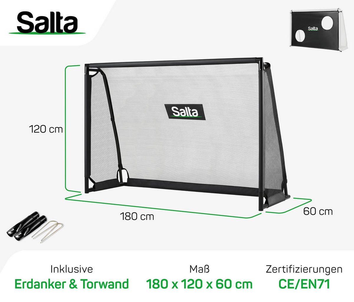 FUßBALLTOR  - Schwarz, KONVENTIONELL, Kunststoff/Metall (180/120/60cm) - Salta