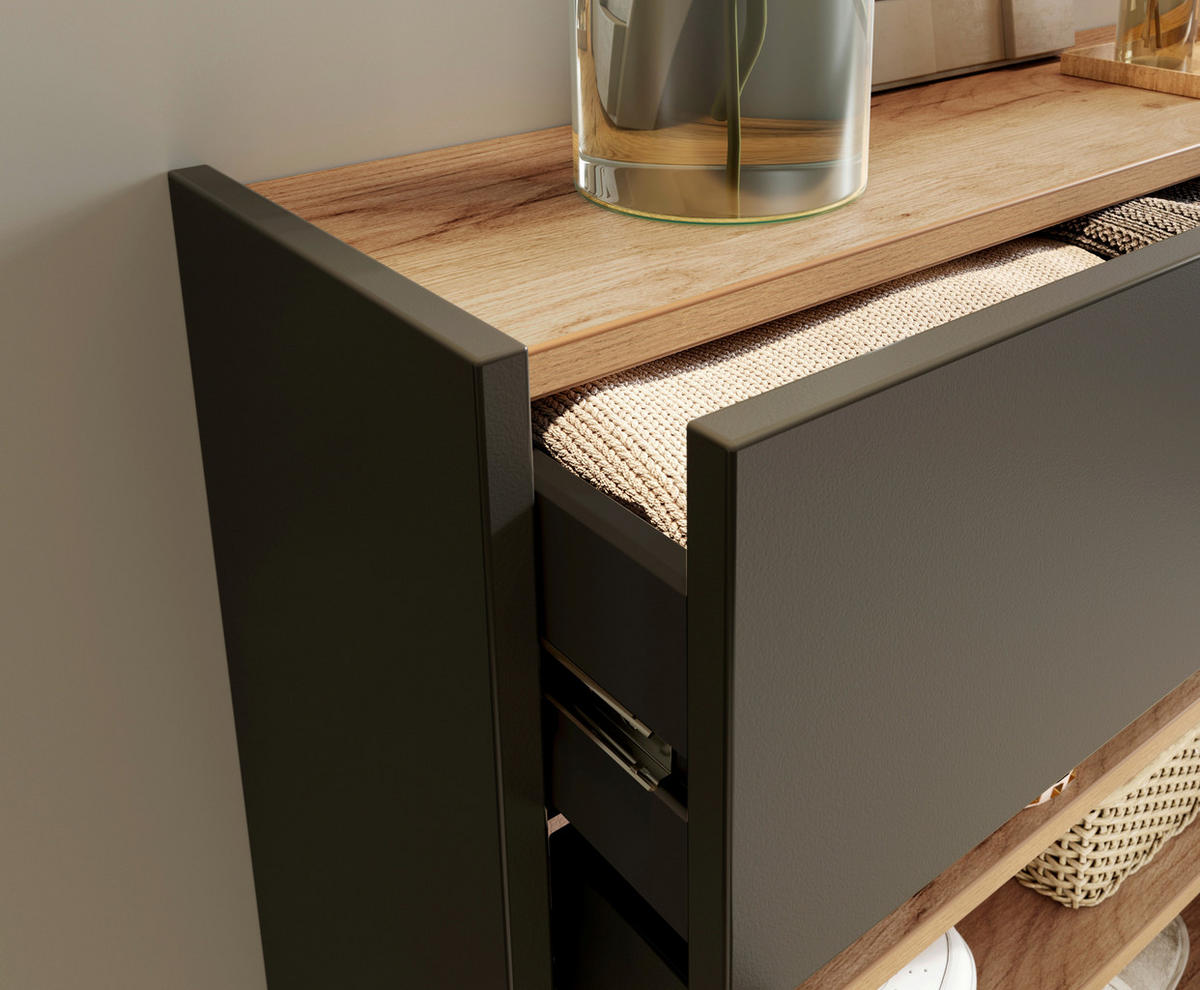 GARDEROBE 3-teilig  in 86/200/22 cm  - Eichefarben/Graphitfarben, Design, Glas/Holzwerkstoff (86/200/22cm)