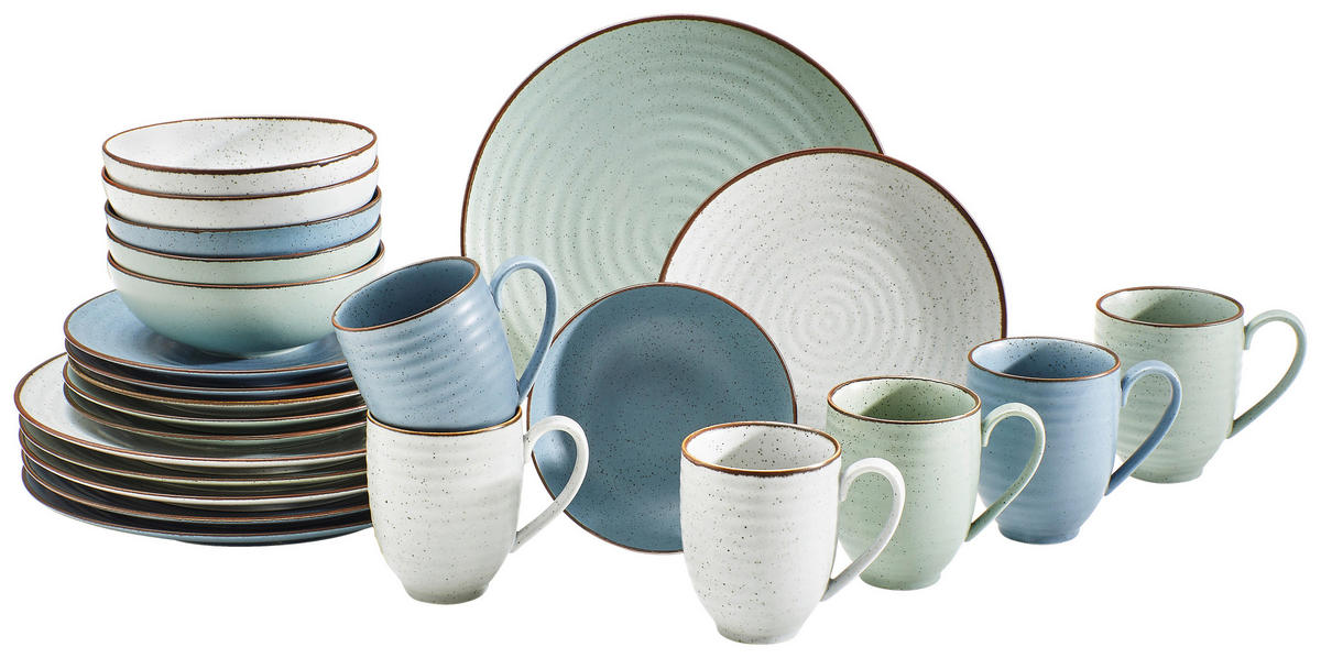 KOMBISERVICE Blau, Grün, Beige Farmhouse 24-teilig 6 Personen  - Blau/Beige, Design, Keramik - Landscape