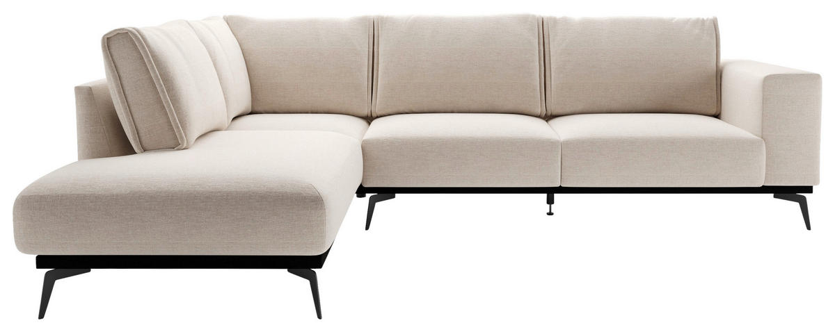 ECKSOFA in beflockt Creme  - Creme/Schwarz, Design, Holz/Textil (200/293cm) - MID.YOU