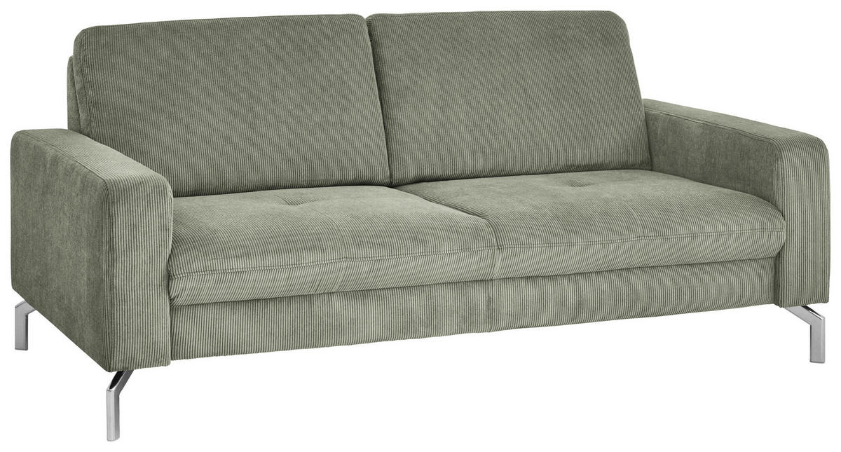 3-SITZER-SOFA Feincord Schilfgrün  - Schilfgrün/Chromfarben, Design, Textil/Metall (194/87/105cm) - Beldomo Style