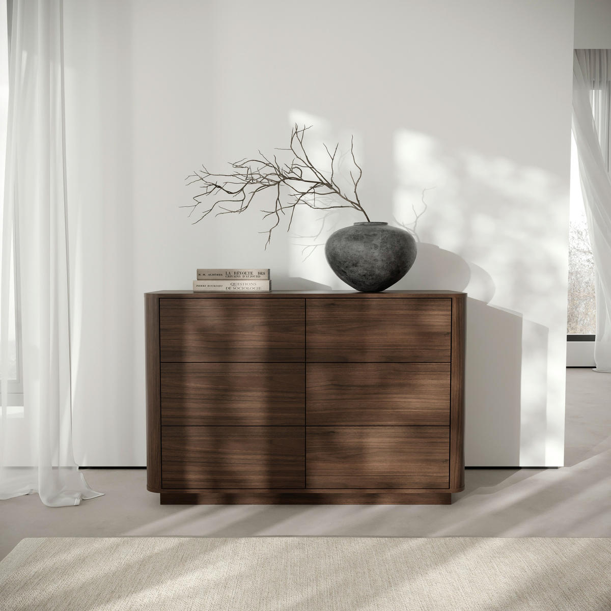 KOMMODE Mocha, 115,2/85,5/40 cm, 6 Schublade(n)  - Walnussfarben/Schwarz, Design, Holzwerkstoff (115,2/85,5/40cm) - MID.YOU