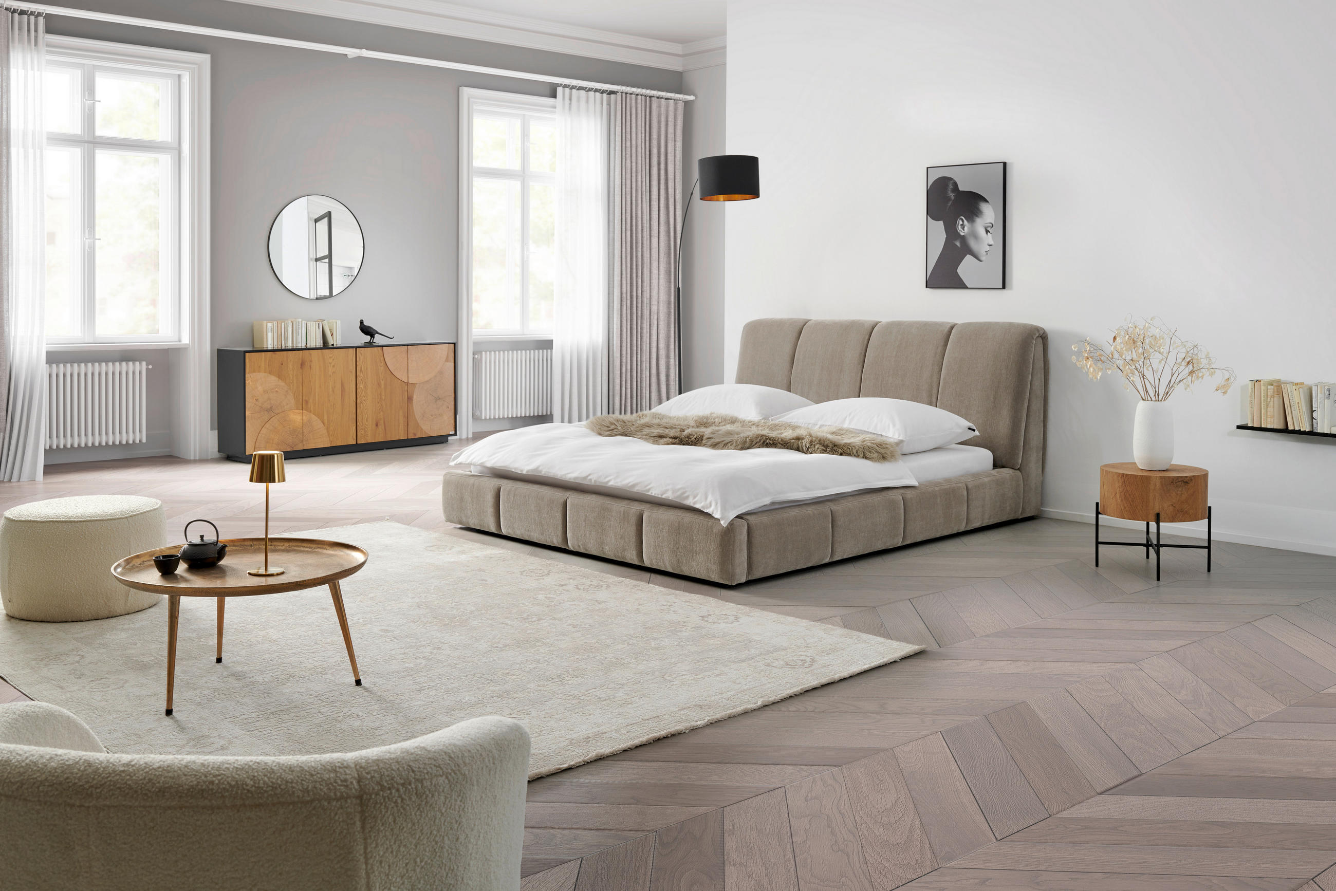 TAPECIRANI KREVET   180/200 cm   bež  - bež/crna, Moderno, drvo/metal (180/200cm) - Livetastic
