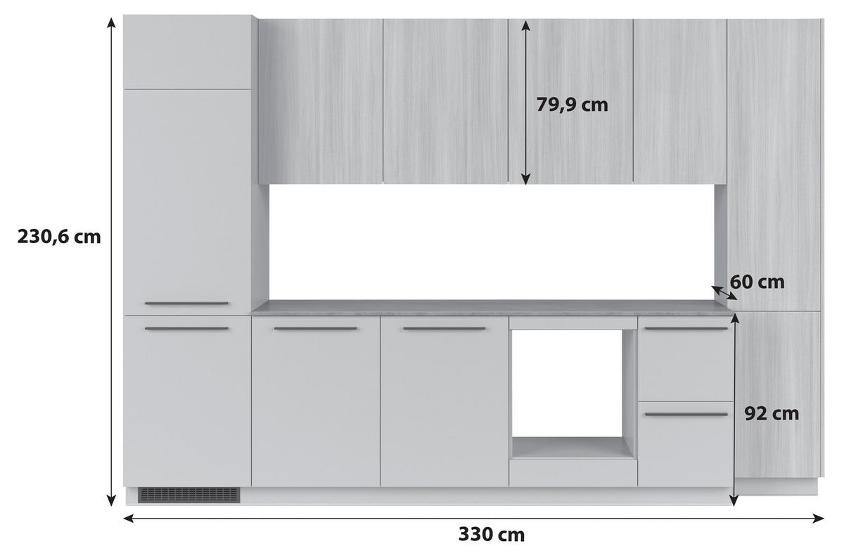 Bucătărie Fără Electrocasnice  - culoare lemn stejar/grafit, Basics, plastic/material pe bază de lemn (330cm) - Visiona