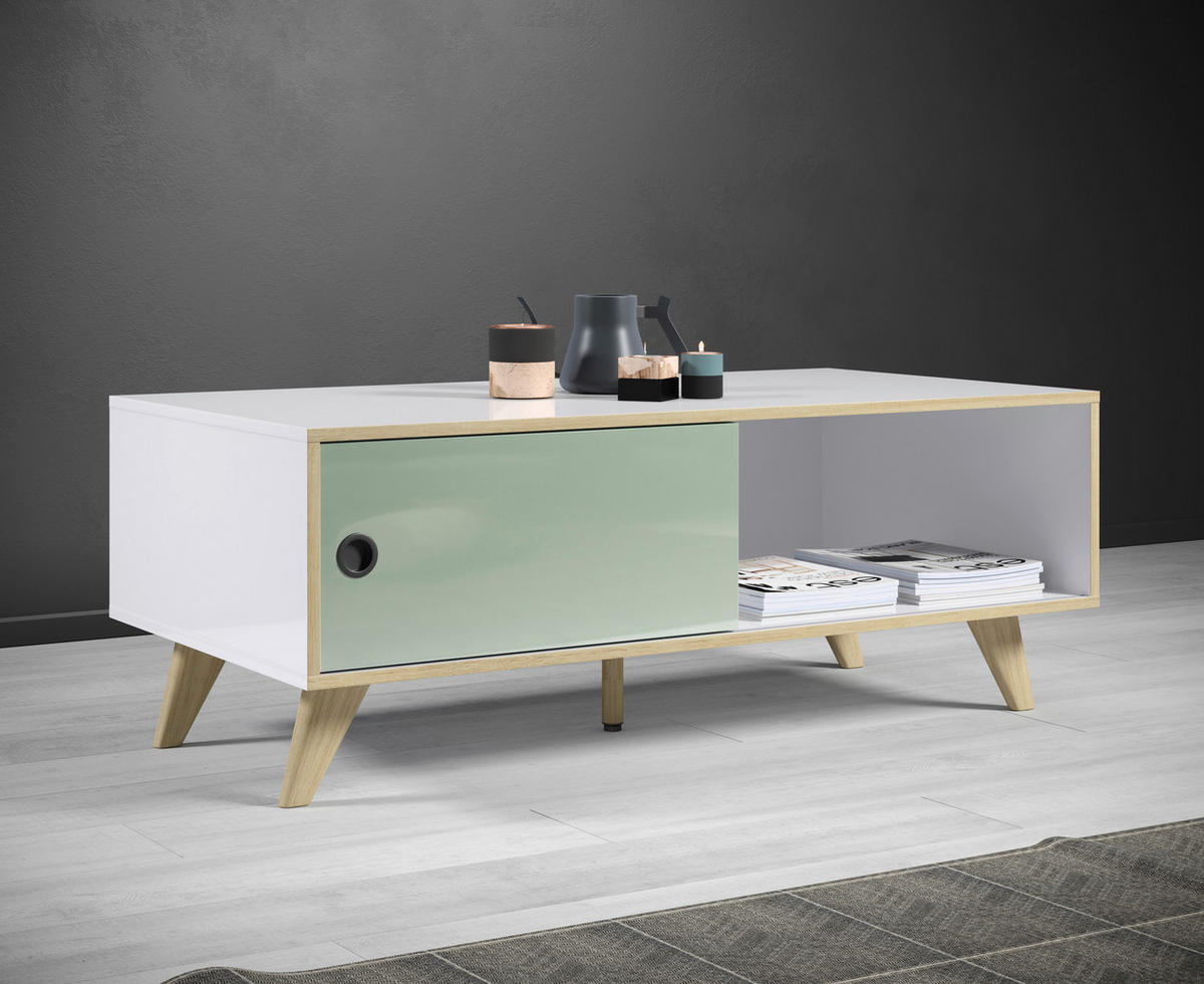 COUCHTISCH 115/60/46 cm rechteckig Eichefarben, Weiß Hochglanz, Grün  - Eichefarben/Weiß Hochglanz, MODERN, Holzwerkstoff/Kunststoff (115/60/46cm) - Boxxx