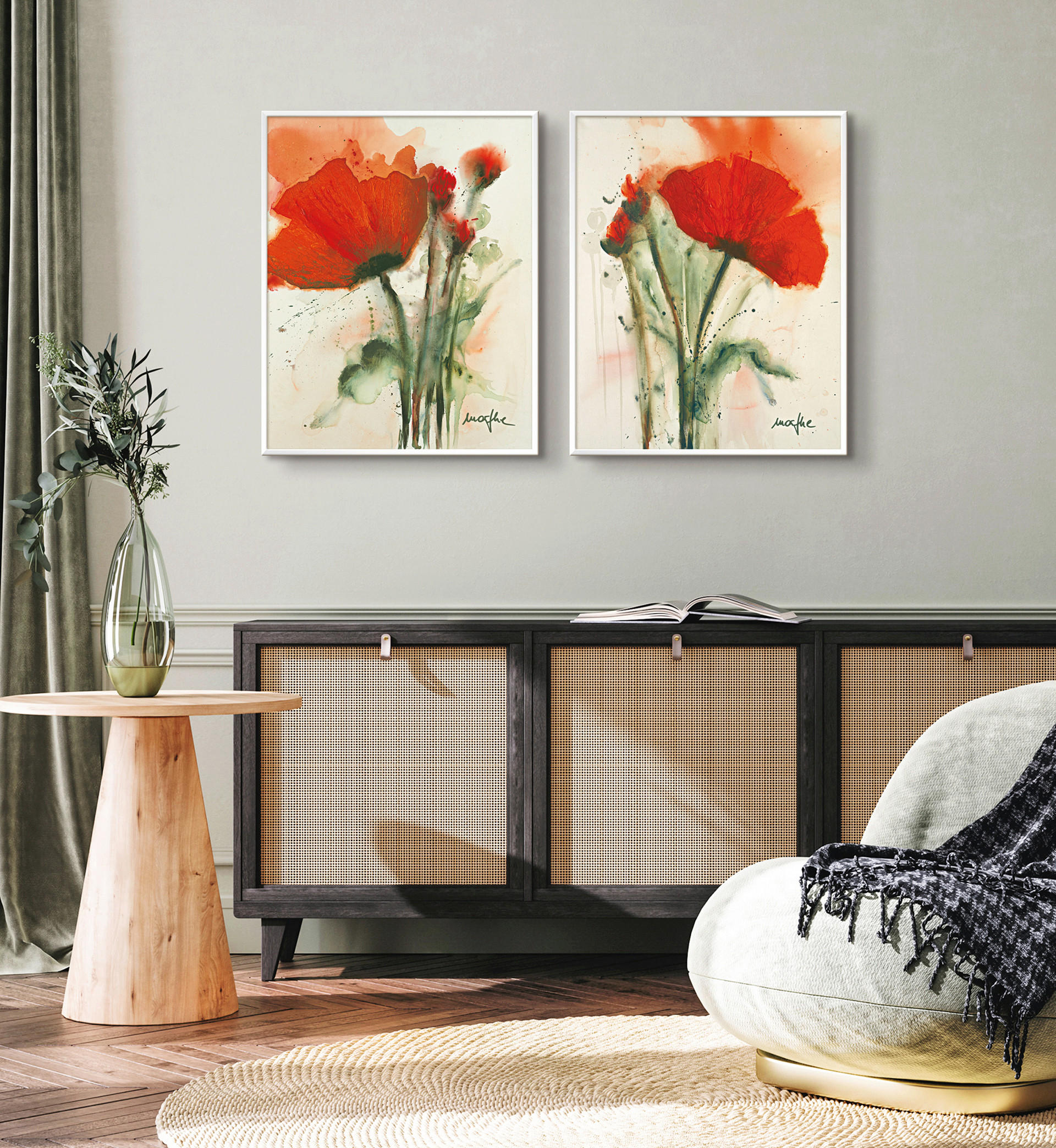 KUNSTDRUCK 40/50 cm - Weiss/Beige, Basics, Papier (40/50cm) - Monee