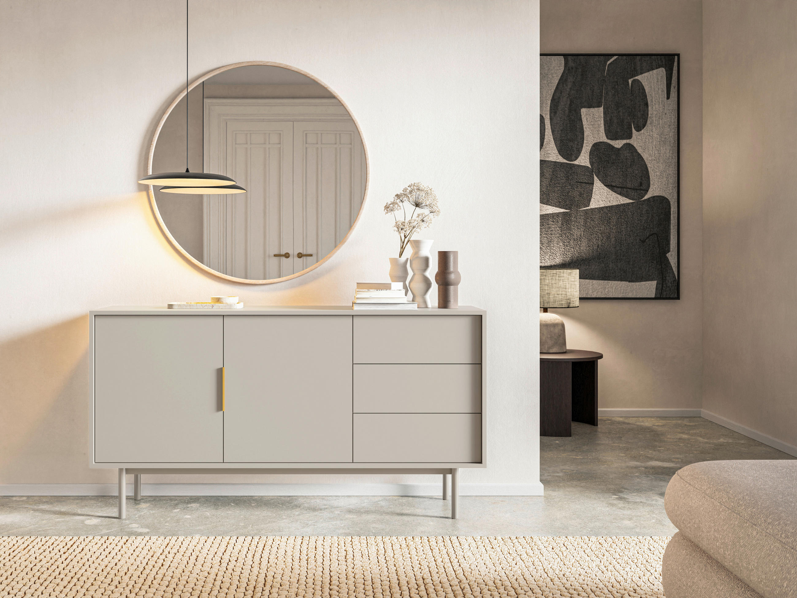SIDEBOARD Viva  in 154/82/39 cm  - Kaschmir/Goldfarben, Design, Holzwerkstoff/Metall (154/82/39cm) - Xora