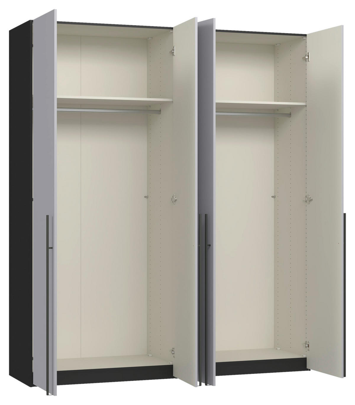 DREHTÜRENSCHRANK 203/220/59 cm,  in Schwarz, Hellgrau, 4-türig  - Titanfarben/Hellgrau, Design, Glas/Holzwerkstoff (203/220/59cm) - Jutzler