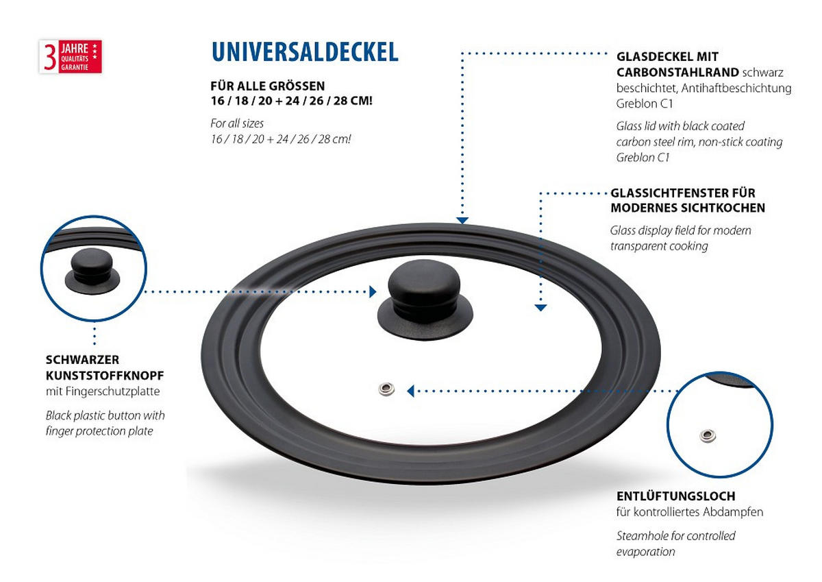 TOPFDECKEL  24-28 cm  - Basics, Glas/Metall (24-28cm) - ELO
