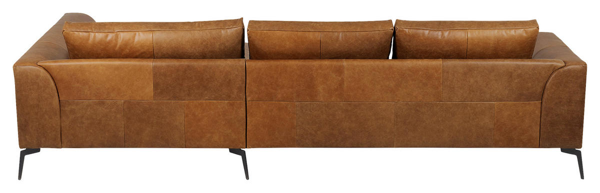 ECKSOFA in Echtleder Cognac  - Cognac/Schwarz, Design, Leder/Metall (313/172cm) - Livetastic
