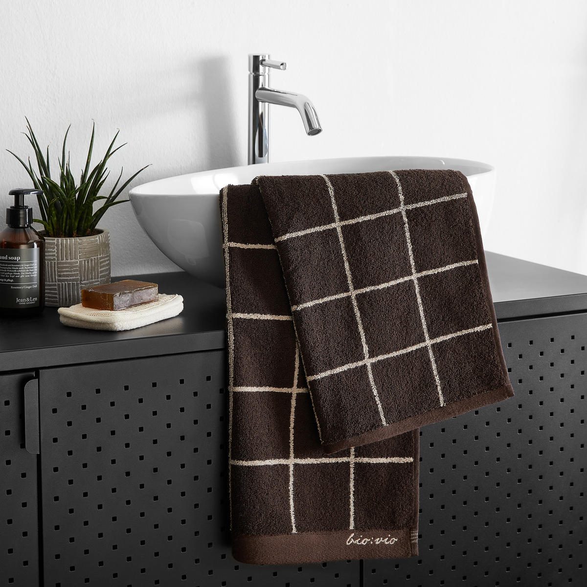 KÉZTÖRLŐ 50/100 cm taupe, sötétbarna  - sötétbarna/taupe, Natur, textil (50/100cm) - Bio:Vio