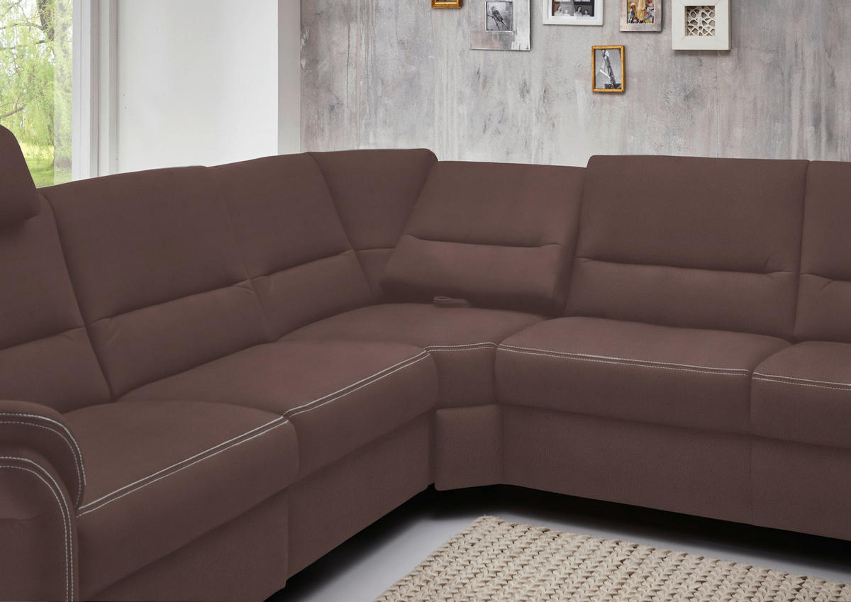WOHNLANDSCHAFT in Mikrofaser Braun  - Alufarben/Braun, Konventionell, Textil/Metall (262/335/173cm) - Beldomo System