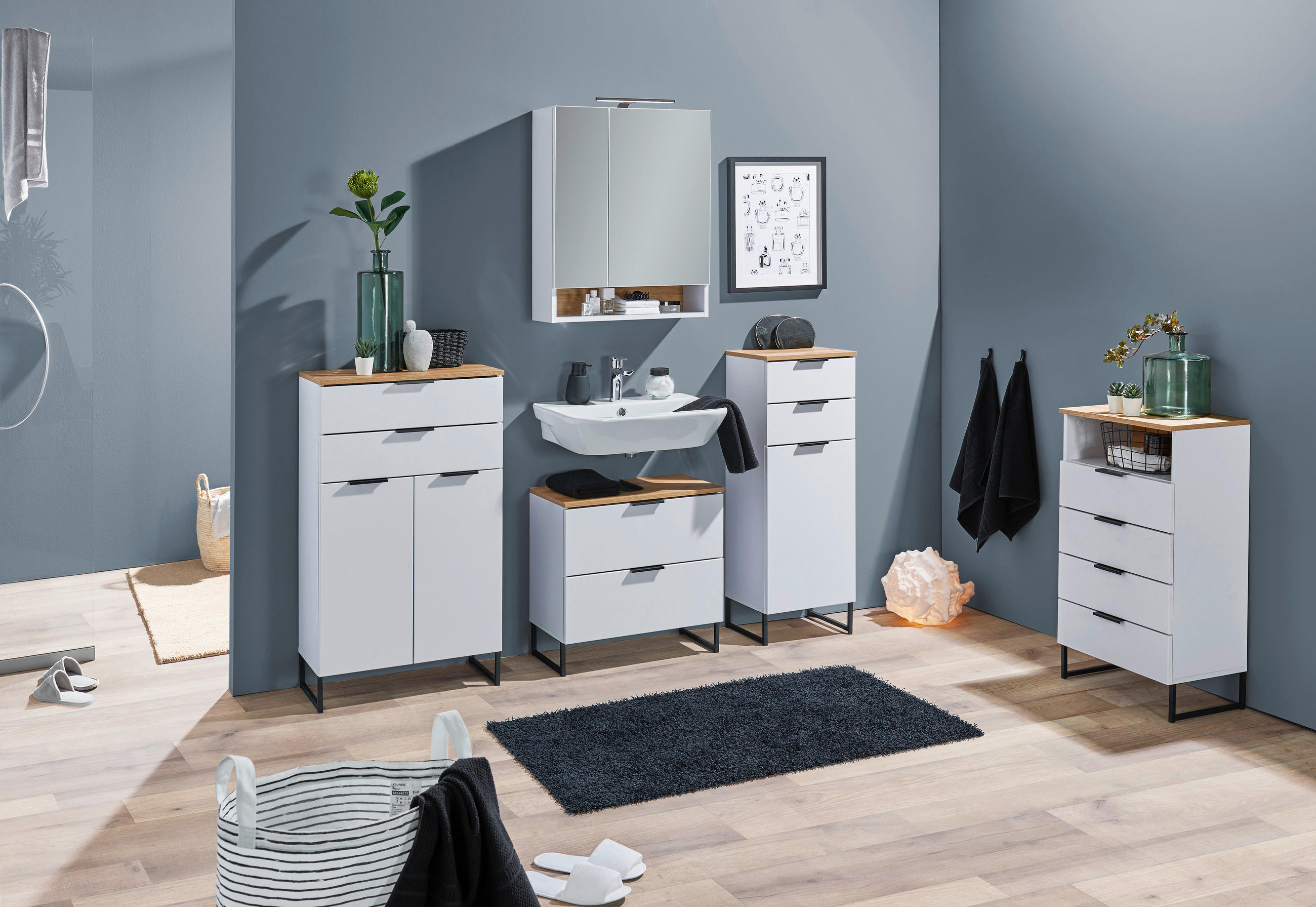MIDISCHRANK 50/91/32 cm  - Eichefarben/Schwarz, KONVENTIONELL, Holzwerkstoff/Metall (50/91/32cm) - home24