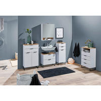 MIDISCHRANK 50/91/32 cm  - Eichefarben/Schwarz, KONVENTIONELL, Holzwerkstoff/Metall (50/91/32cm) - home24