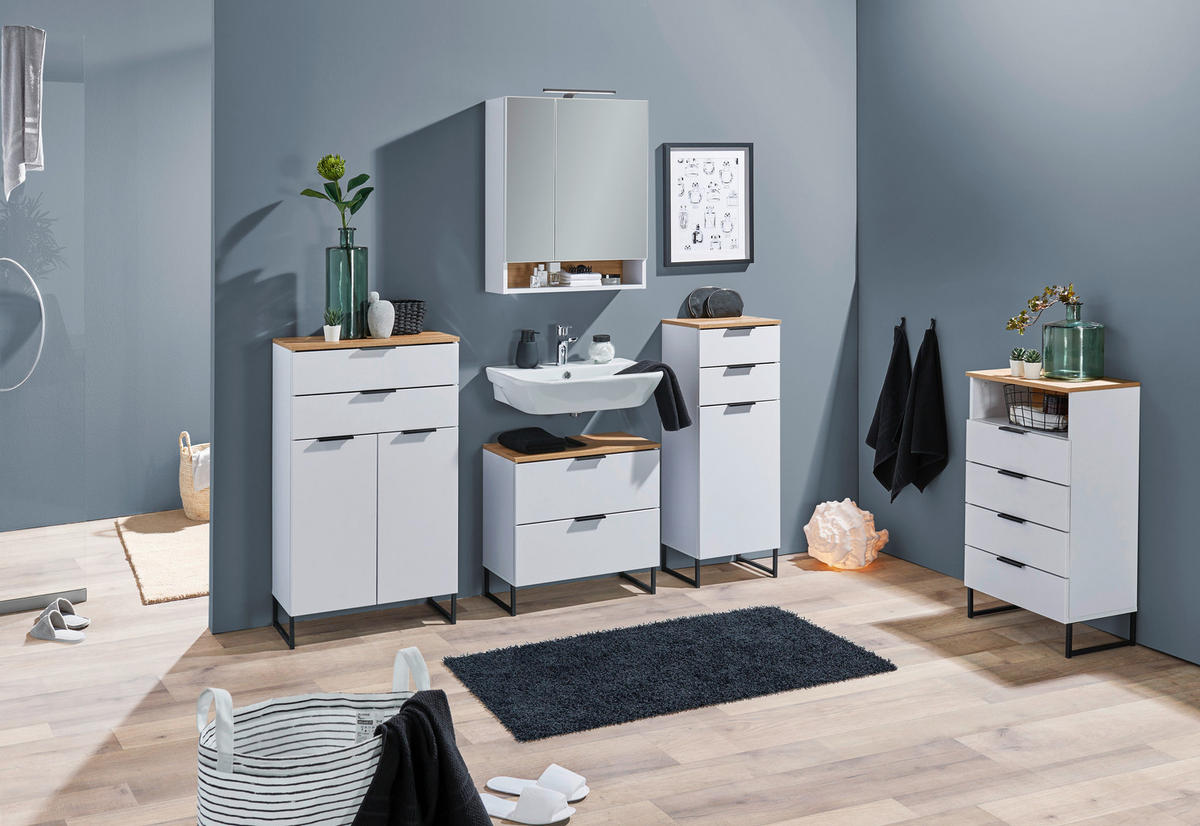 MIDISCHRANK 50/91/32 cm  - Eichefarben/Schwarz, KONVENTIONELL, Holzwerkstoff/Metall (50/91/32cm) - home24