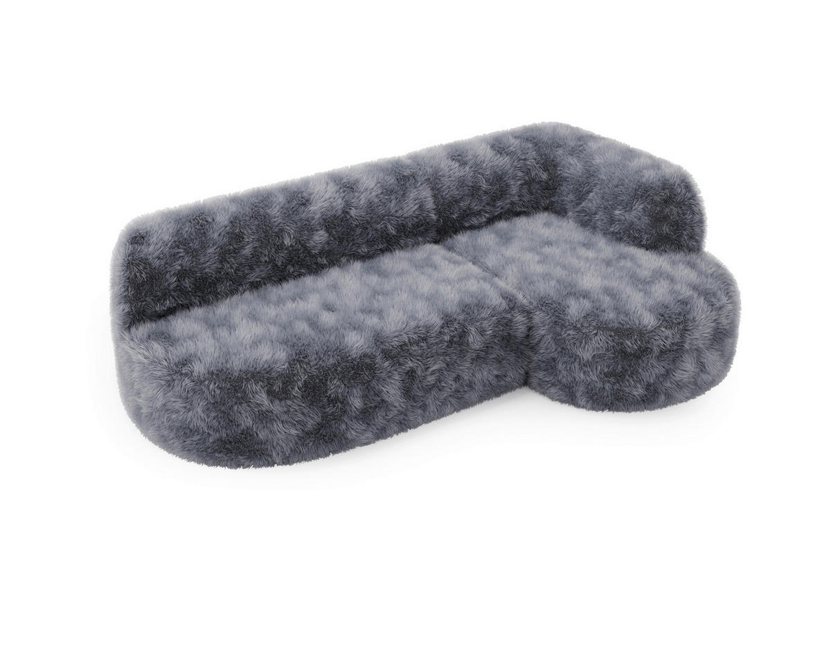 ECKSOFA Teddystoff Dunkelgrau  - Dunkelgrau/Schwarz, Design, Kunststoff/Textil (218/156cm) - Livetastic