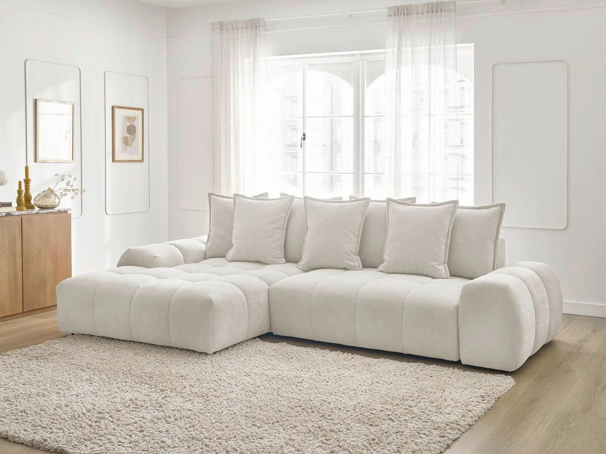 ECKSCHLAFSOFA EVEREST  mit Rücken echt, Armteil links, Armteil rechts Struktur Weiß  - Schwarz/Weiß, MODERN, Kunststoff/Textil (180/318cm) - Livetastic