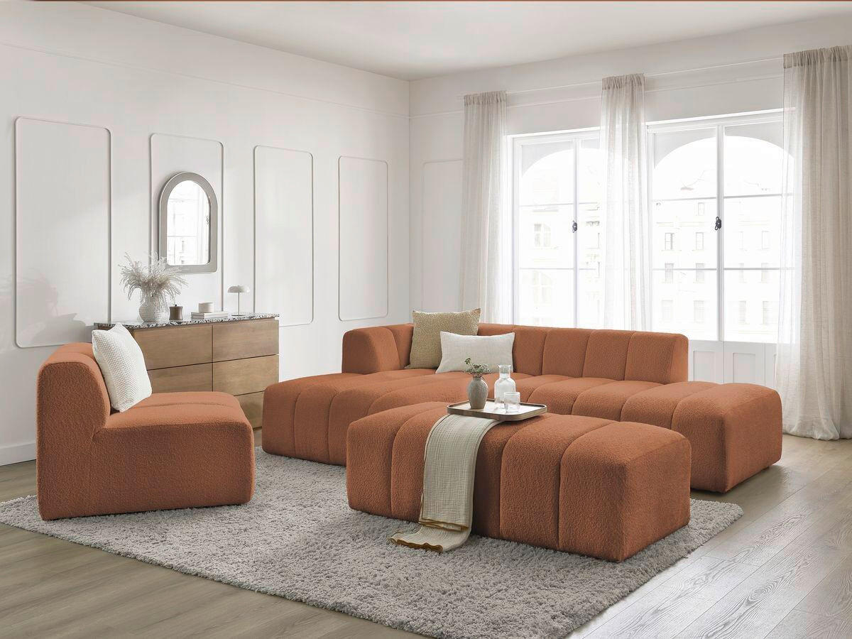 ECKSOFA Ottomane links  ANNECY Orange Bouclé  - Schwarz/Orange, MODERN, Kunststoff/Textil (170/262cm)