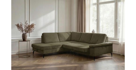 ECKSOFA Olivgrün Velours Bettkasten, Sitzvorzug  - Schwarz/Olivgrün, KONVENTIONELL, Textil/Metall (206/253cm) - Venda