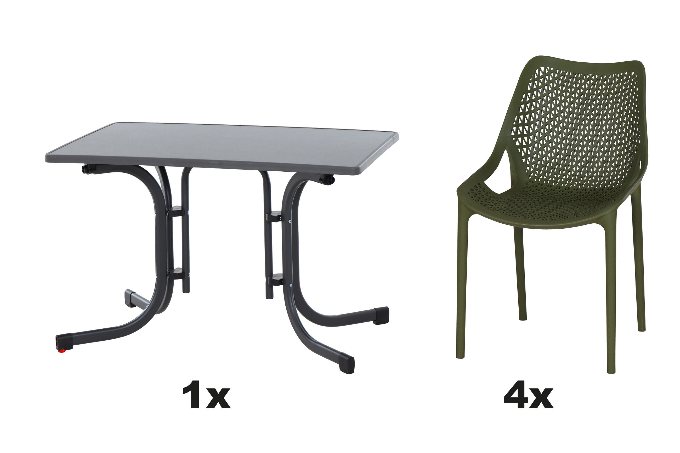 GARTENGARNITUR 5-teilig Stahl  - Anthrazit/Olivgrün, Basics, Holzwerkstoff/Kunststoff (70/81/110cm) - Siena Garden
