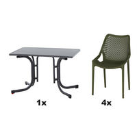 GARTENGARNITUR 5-teilig Stahl  - Anthrazit/Olivgrün, Basics, Holzwerkstoff/Kunststoff (70/81/110cm) - Siena Garden