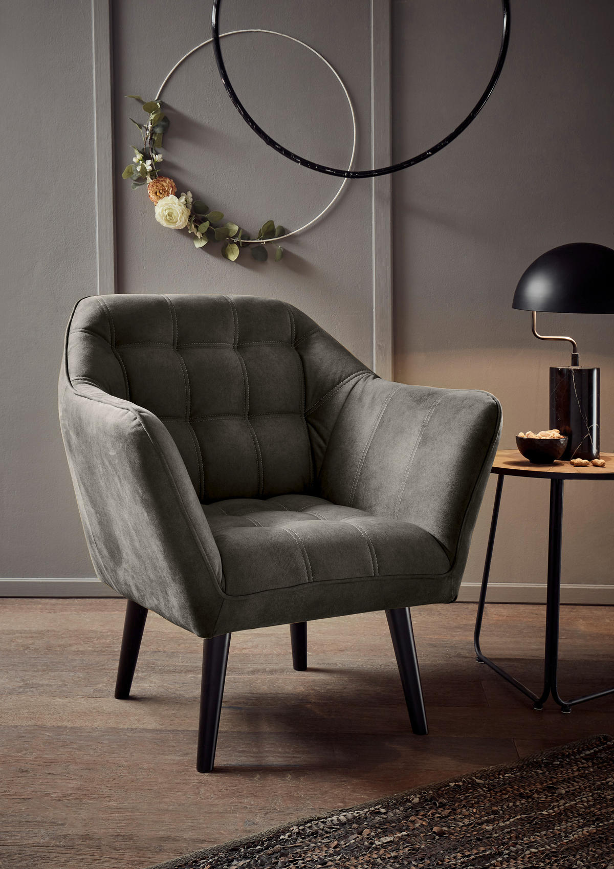 COCKTAILSESSEL Mikrovelours Anthrazit    - Anthrazit/Schwarz, MODERN, Holz/Textil (84/87/70cm) - MID.YOU