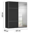SCHWEBETÜRENSCHRANK 181/223/68 cm 2-türig Schwarz  - Alufarben/Schwarz, KONVENTIONELL, Glas/Holzwerkstoff (181/223/68cm) - Novel