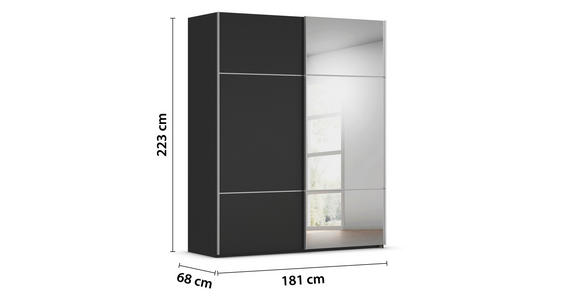 SCHWEBETÜRENSCHRANK 181/223/68 cm 2-türig Schwarz - Alufarben/Schwarz, KONVENTIONELL, Glas/Holzwerkstoff (181/223/68cm) - Novel
