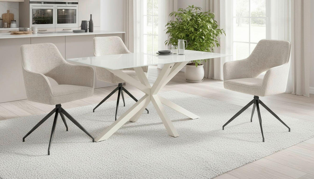 ESSTISCH 160/90/75,5 cm  Metall, Glas rechteckig Kaschmir  - Kaschmir, MODERN, Glas/Metall (160/90/75,5cm) - P & B